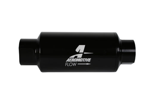 Aeromotive Filter, In-Line, 10-m Microglass Element, ORB-10 Port, Bright-Dip Black, 2" OD